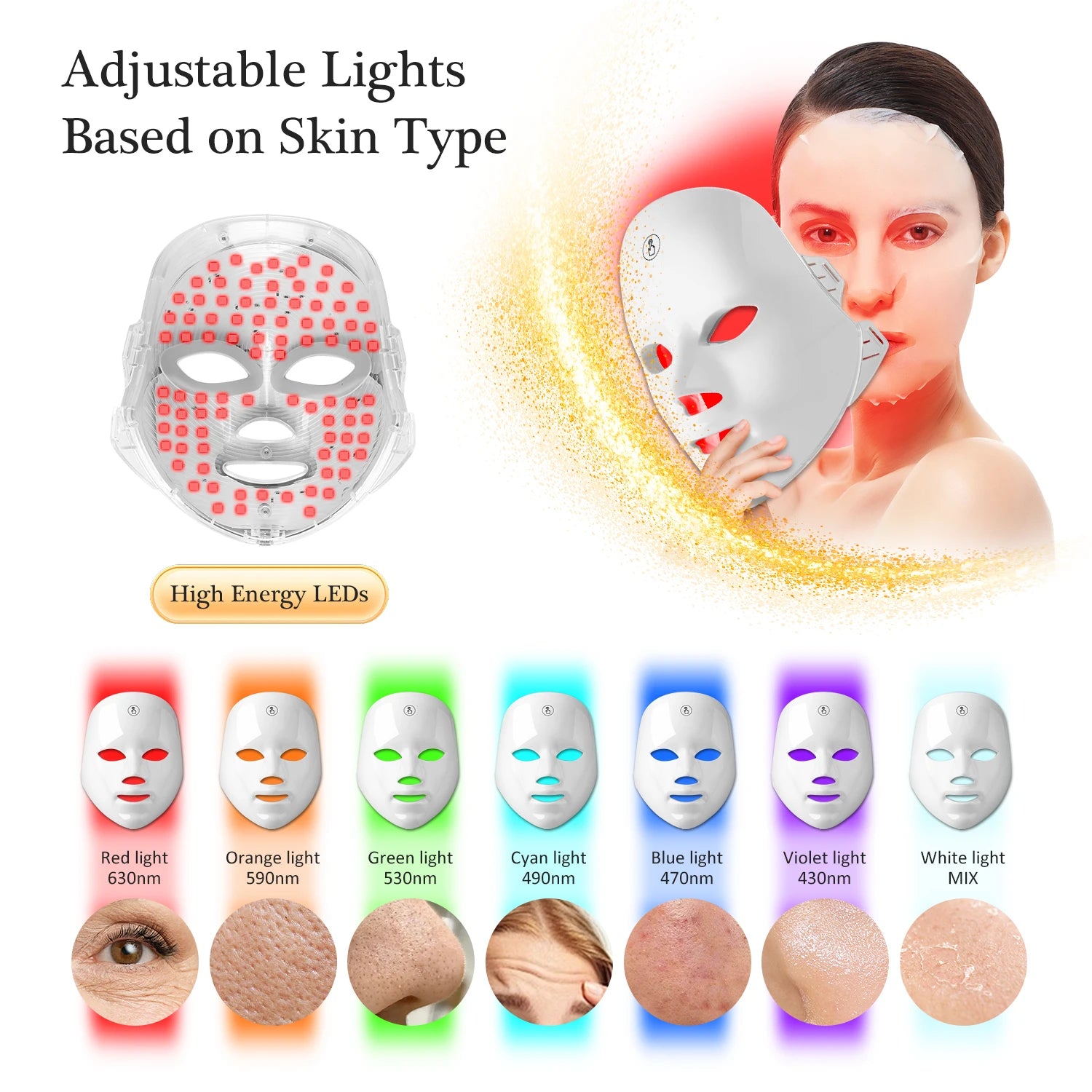 ED Lichttherapie Gesichtsmaske – 7 Farben, USB-Aufladbar & Tragbar