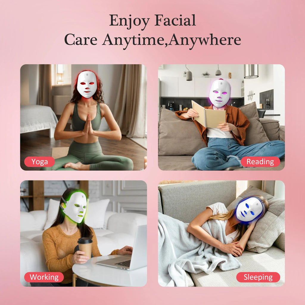 ED Lichttherapie Gesichtsmaske – 7 Farben, USB-Aufladbar & Tragbar