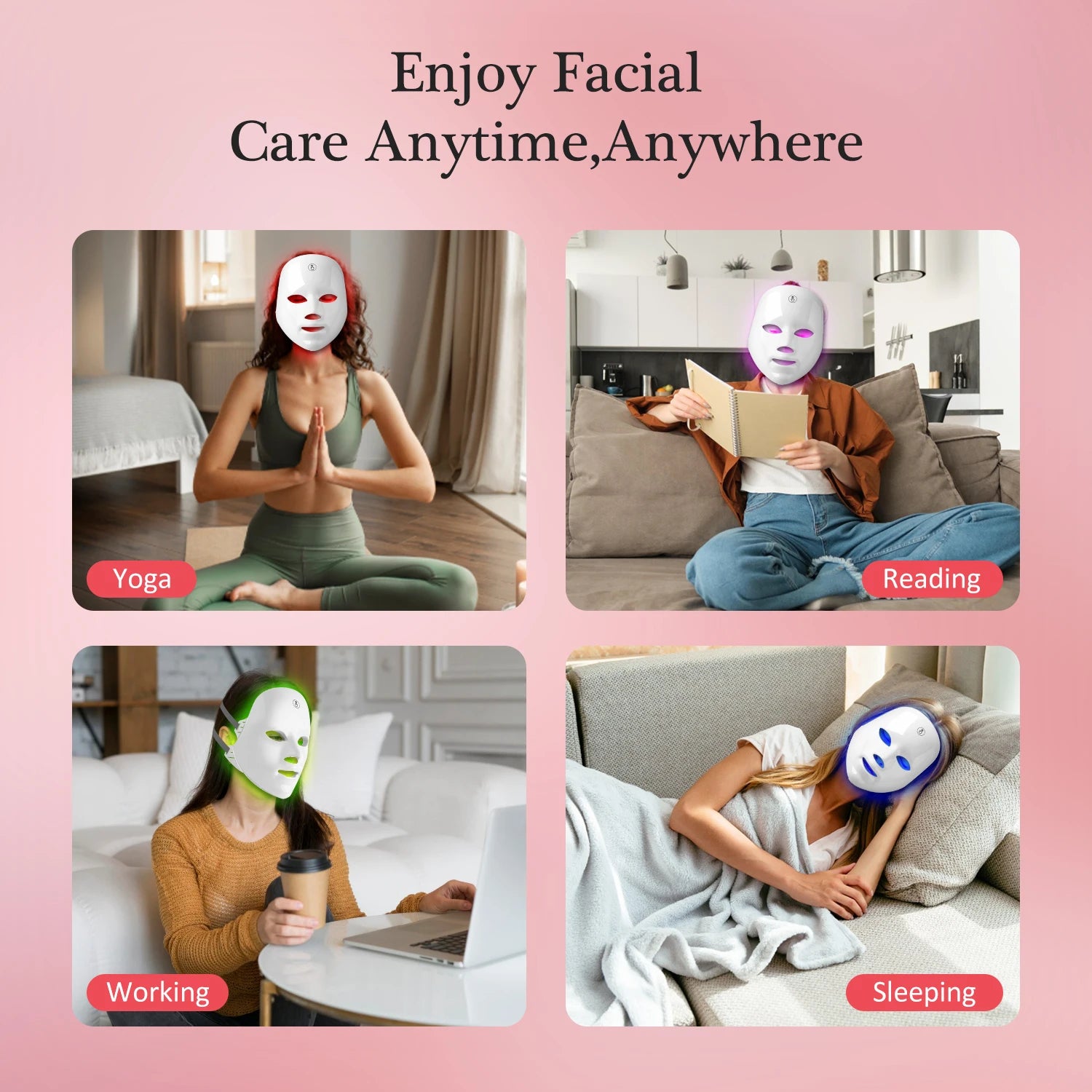 ED Lichttherapie Gesichtsmaske – 7 Farben, USB-Aufladbar & Tragbar