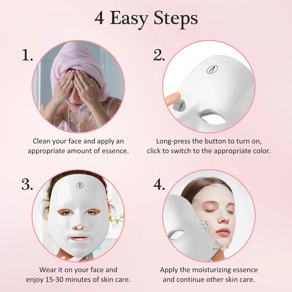 ED Lichttherapie Gesichtsmaske – 7 Farben, USB-Aufladbar & Tragbar